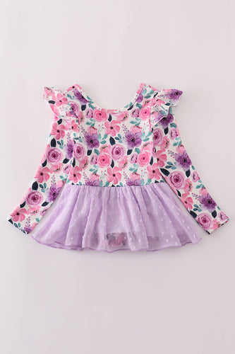 Purple floral swiss dot leotard - ARIA KIDS