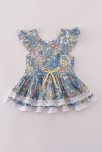 Blue floral lace ruffle leotard - ARIA KIDS