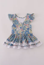 Blue floral lace ruffle leotard - ARIA KIDS