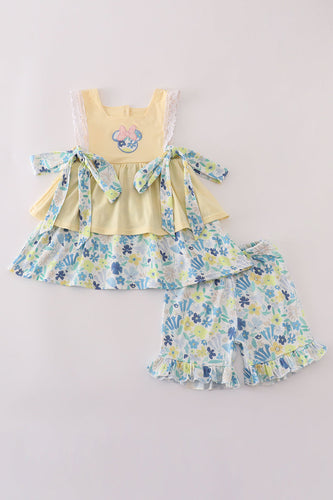 Yellow floral character applique shorts set - ARIA KIDS