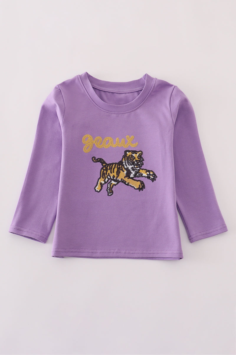Purple gold LSU geaux tiger sequin top - ARIA KIDS