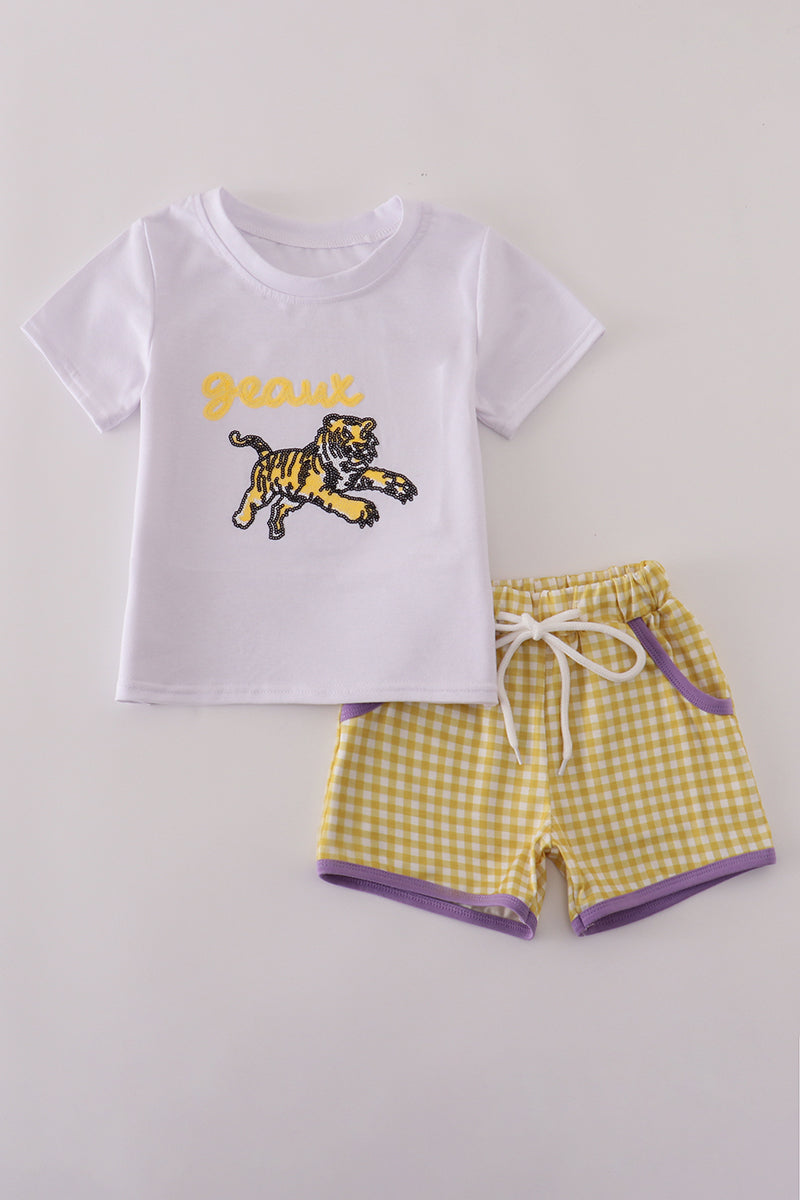 Purple gold LSU geaux tiger sequin set - ARIA KIDS