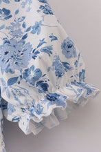 Blue smocked floral print mom dress - ARIA KIDS