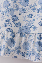 Blue smocked floral print mom dress - ARIA KIDS