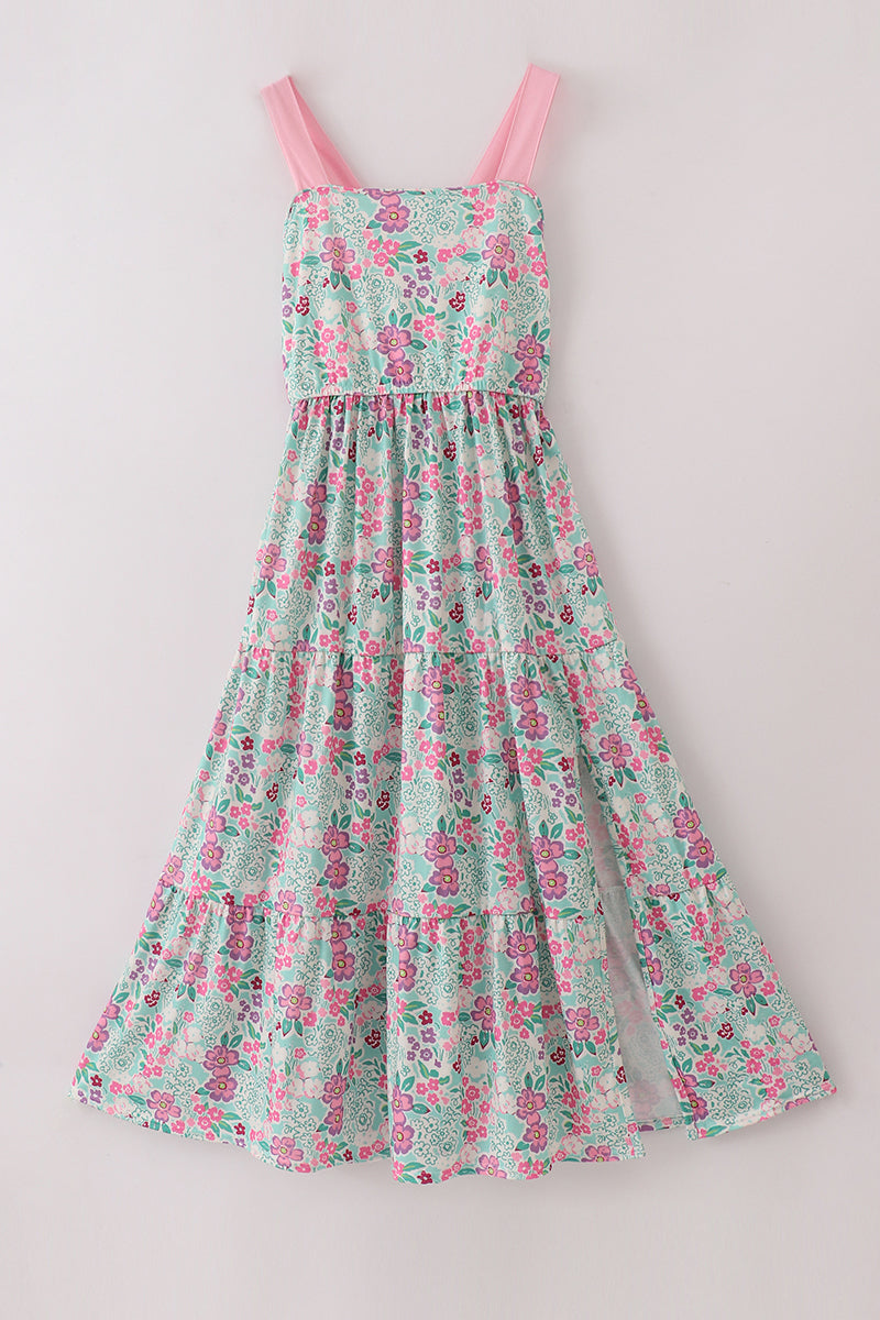 Green dream garden tiered mom dress - ARIA KIDS