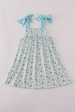 Blue floral print bow dress - ARIA KIDS