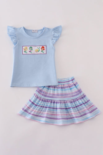Purple stripe mermaid embroidery skorts set - ARIA KIDS