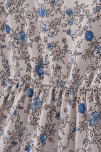 Blue vintage floral print tiered mom dress - ARIA KIDS