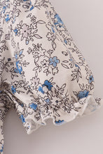 Blue vintage floral print tiered mom dress - ARIA KIDS