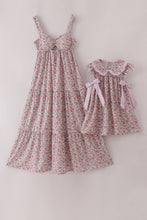 Purple floral print tiered mom&me dress - ARIA KIDS