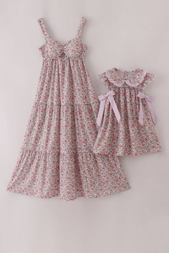 Purple floral print tiered mom&me dress - ARIA KIDS