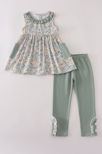 Fall floral print ruffle pants set - ARIA KIDS