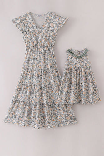 Fall floral print ruffle mom&me dress - ARIA KIDS