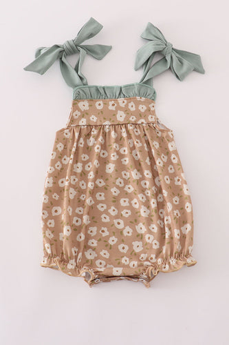 Mustard & mint floral print ruffle bubble - ARIA KIDS
