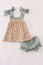Mustard & mint floral print ruffle bloomer set - ARIA KIDS