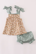 Mustard & mint floral print ruffle bloomer set - ARIA KIDS
