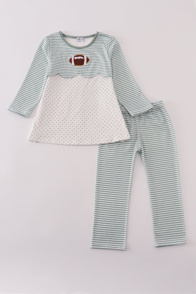 Sage stripe football french knot pants set - ARIA KIDS