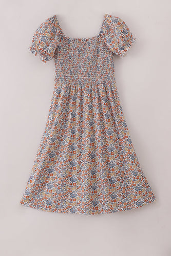 Fall floral print smocked mom dress - ARIA KIDS