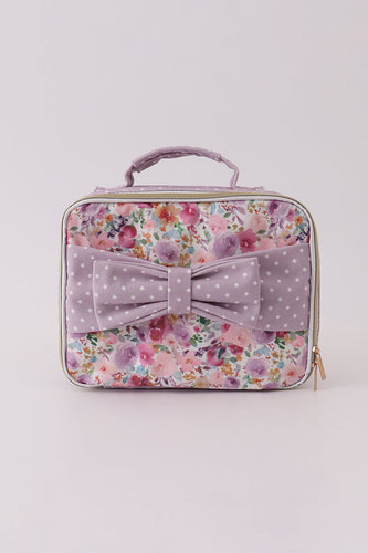Purple floral print canvas bow lunch bag - ARIA KIDS
