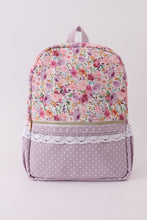 Purple floral print canvas ruffle backpack - ARIA KIDS