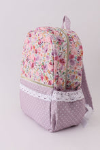 Purple floral print canvas ruffle backpack - ARIA KIDS
