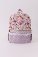 Purple floral print canvas ruffle backpack - ARIA KIDS