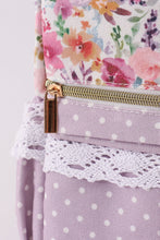 Purple floral print canvas ruffle backpack - ARIA KIDS