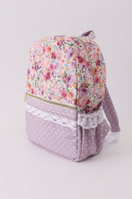 Purple floral print canvas ruffle backpack - ARIA KIDS