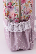 Purple floral print canvas ruffle backpack - ARIA KIDS