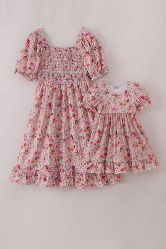 Purple floral print ruffle mom&me dress - ARIA KIDS