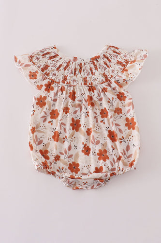 Fall floral print smocked bubble - ARIA KIDS