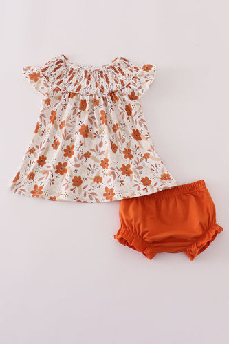 Fall floral print smocked bloomer set - ARIA KIDS
