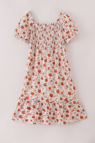 Fall floral print smocked mom dress - ARIA KIDS