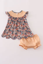 Fall floral print pumpkin embroidery bloomer set - ARIA KIDS