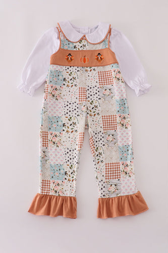 Fall floral print turkey pumpkin embroidery 2pc set - ARIA KIDS