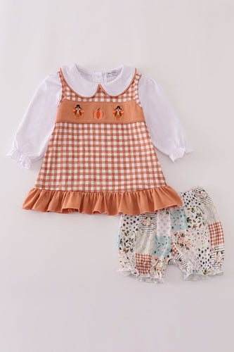 Fall floral print turkey pumpkin embroidery 3pc set - ARIA KIDS
