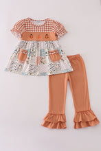 Fall floral print turkey pumpkin embroidery ruffle pants set - ARIA KIDS