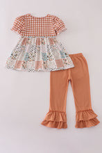 Fall floral print turkey pumpkin embroidery ruffle pants set - ARIA KIDS