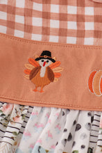 Fall floral print turkey pumpkin embroidery ruffle pants set - ARIA KIDS