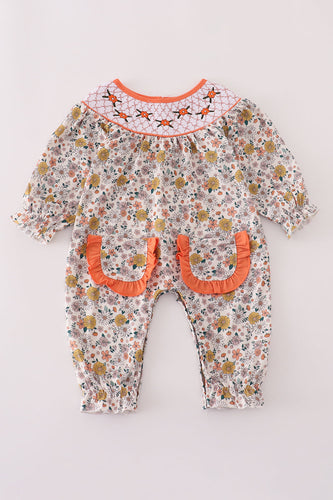 Floral embroidery smocked romper - ARIA KIDS