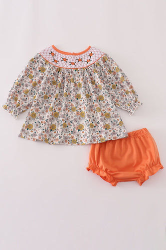 Floral embroidery smocked bloomer set - ARIA KIDS