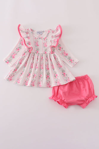 Pink floral print ruffle bloomer set - ARIA KIDS