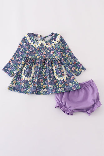 Purple floral lace bloomer set - ARIA KIDS