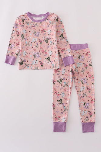 Purple floral print bamboo pajamas pants set - ARIA KIDS