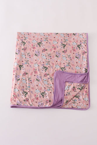Purple floral print bamboo blanket - ARIA KIDS
