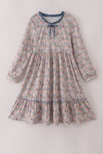 Blue floral print ruffle mom dress - ARIA KIDS