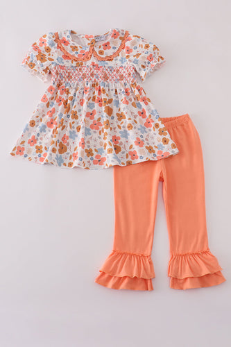 Floral print smocked ruffle pants set - ARIA KIDS