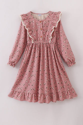 Floral corduroy lace ruffle mom dress - ARIA KIDS