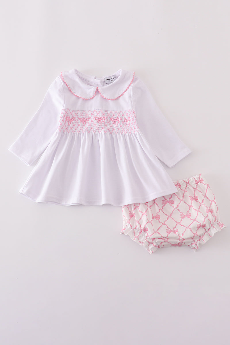 Pink bow smocked bloomer set - ARIA KIDS