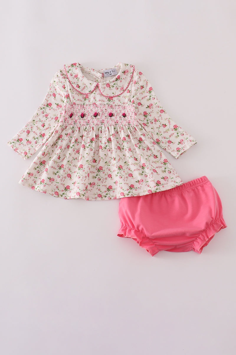 Pink rose hand smocked bloomer set - ARIA KIDS